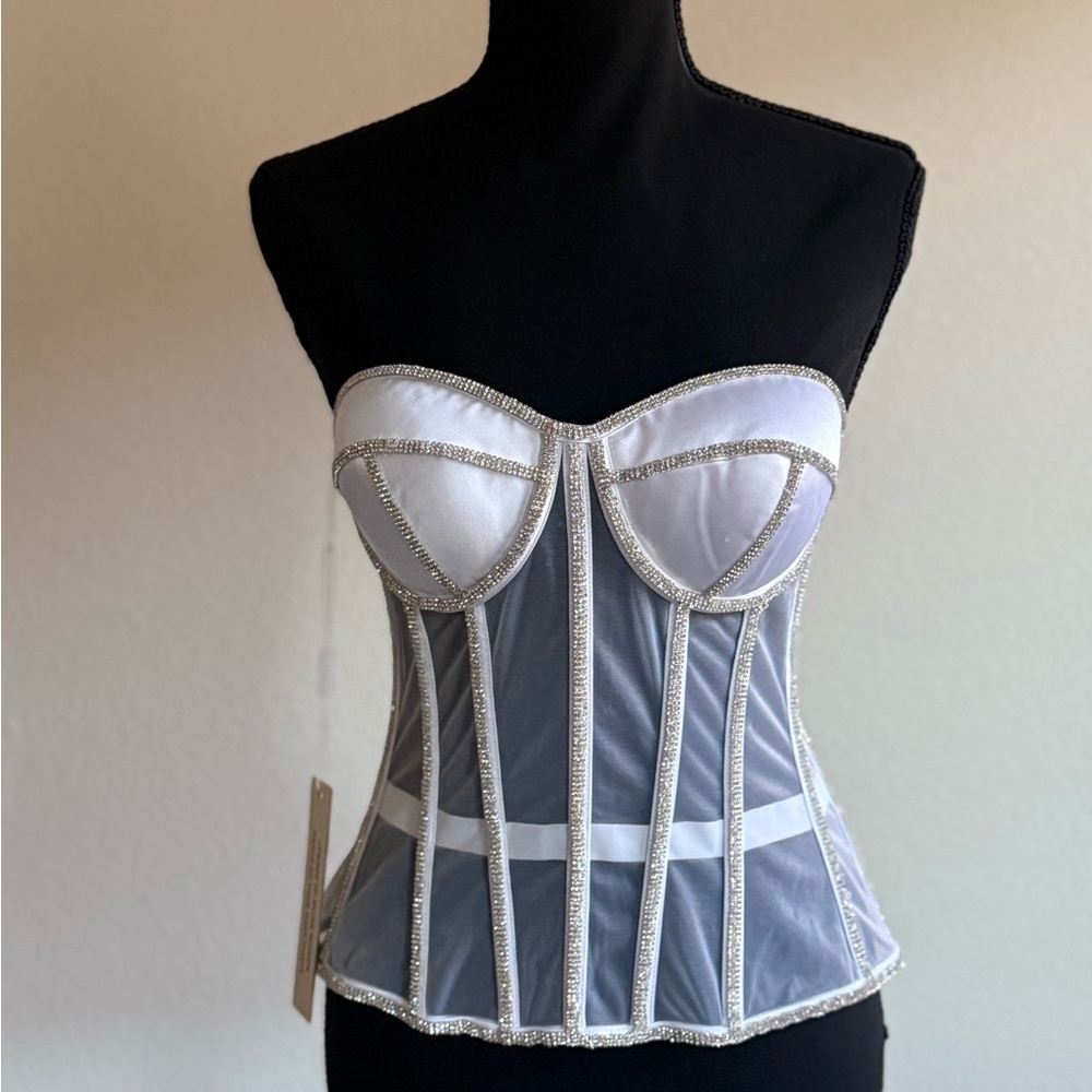 Strapless Crystal-Trim Corset Bustier